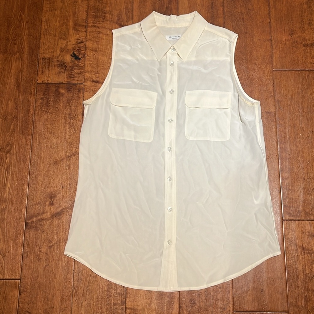 Equipment Femme Slim Signature Sleeveless Silk Button Down Tank Ivory Top Size M - Picture 3 of 8
